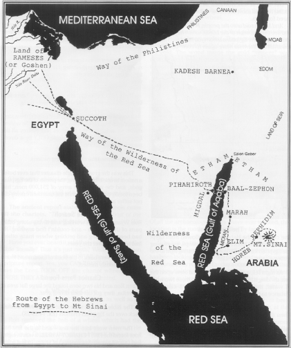 Route Of The Hebrews From Egypt To Mt Sinai